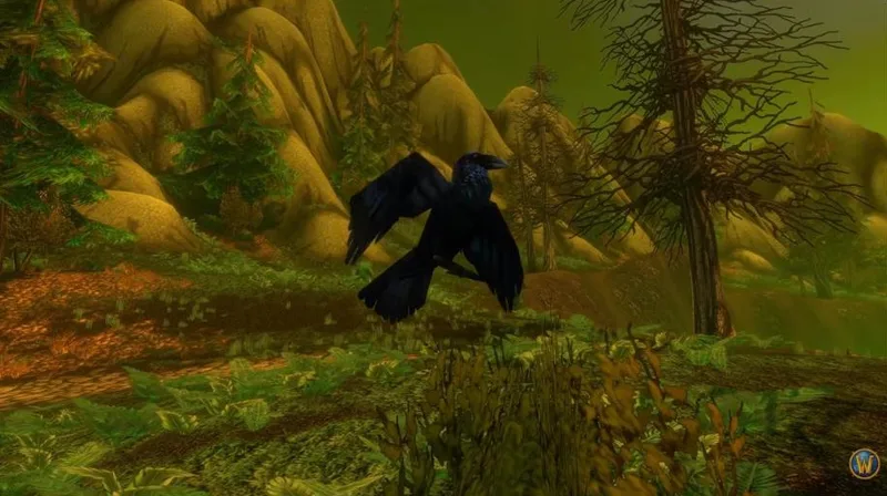 Иллюстрация к материалу «В ролике о Хиджале Blizzard показала «любопытную ворону», которая раскрыла чернокнижников и дела Дикого Короля: в базе беты Forever это элитный NPC 60-го уровня, а кто она на самом деле, игроки гадают»
